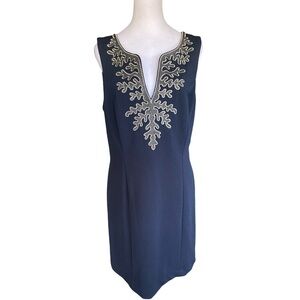 Cappagallo Amaya Navy Gold Dress Size 12